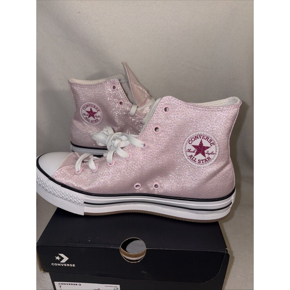 New Converse Pink Glitter Platform Chuck Taylor All star Shoes 7 A17127F Kids